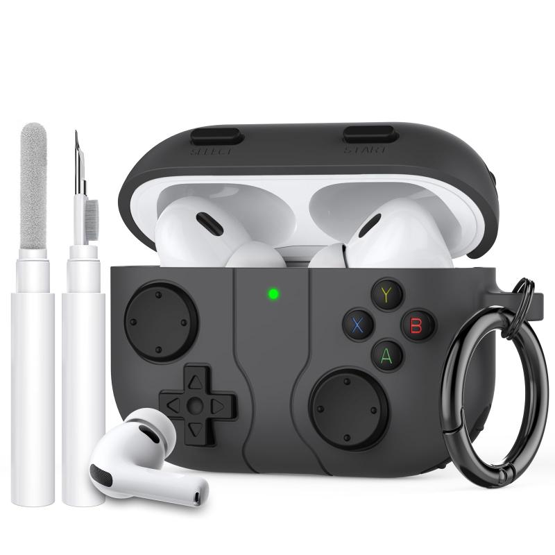AhaStyle AirPods Pro 3用ケースカバー クリーニングキット付き レトロな携帯ゲーム機デザイン AirPods Pro 第3世代ケース用 ソフトシリコンカバー スキン Apple AirPods Pro 第3世代 2025年モデル対応