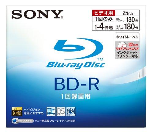 SONY ブルーレイディスク 録画用 BD-R 追記型 1層 4倍速 25GB 1枚パック ホワイトワイドプリントエリア採用 BNR1VBPJ4規格:-R / 容量(GB):25種類:AV用 / 記録面:片面1層 / 4倍速入数:1盤面印刷:可 / 印刷面:ワイド著作権保護:CPS