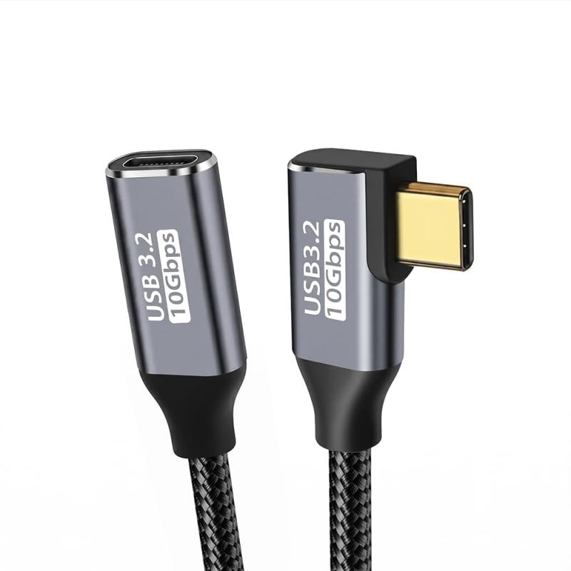 USB type C 延長ケーブル L字 タイプc 延長コード USB3.2 Gen2(10Gbps) 100W PD急速充電 4K/60HZビデオ伝送 ナイロン編みMacBook、Surface、Xperia、Galaxy、Pixel等Type C機種