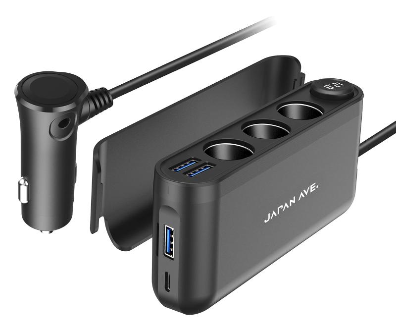 シガーソケット JAPAN AVE.(ジャパンアベニュー) 【 3連 PD Quick Charge 3.0 搭載 】 急速充電 増設 カーチャージャー スマートIC USB-C ×4 12-24V 車 JA304