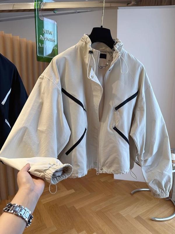 乐天商城 - トレンチコート レディース 韓国 高級感 ゆったり コントラストカラー 切り替え ショート丈 春秋 アウトドア 防水 防 軽量 ジャケット