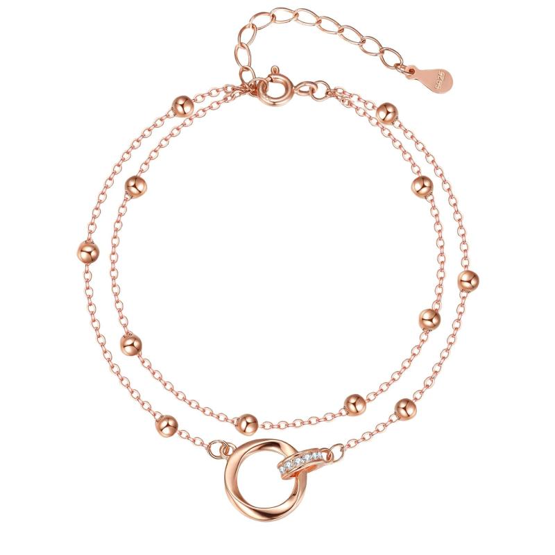 ブレスレット レディース 人気 S925シルバー 金属アレルギー対応 ブレスレット 2連 ジルコニアリボン 18金メッキ bracelet women 長さ 調節可能 誕生日 記念日 クリスマス プレゼントボックス付き