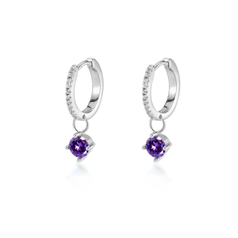 PHNIBIRD アメジスト ピアス レディース フープ 揺れる シルバー925 金属アレルギー対応 ピアス 一粒 誕生石 2月 バレンタイン ギフト ホワイトデー お返し 入学式 卒業式 誕生日プレゼント 幅22
