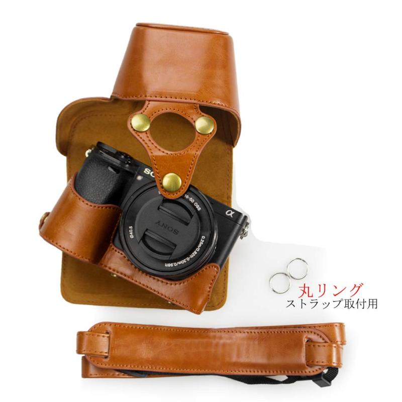 kinokoo SONY ミラーレス一眼 α6000 α6300 α6400 α6100専用カメラケース バッテリーの交換でき ショルダーストラップ 標識クロス付