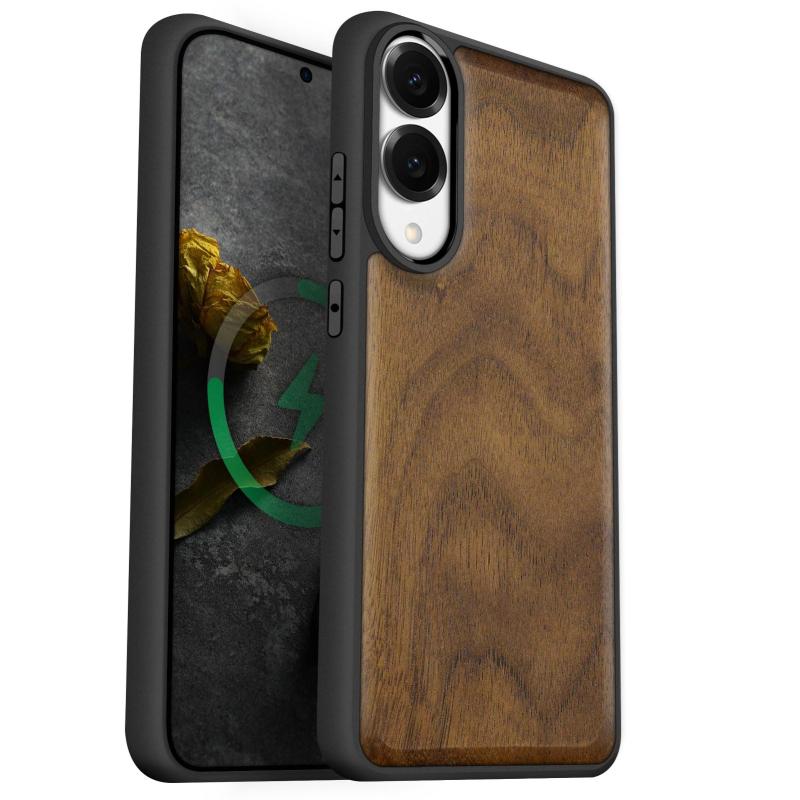 Carveit Galaxy S25 ケース木製 [ブラック ソフト TPU+天然木] 落下防止 耐衝撃 ギャラクシー S25 ケース ワイアレス充電対応 Galaxy S25 カバー (白木スタイル)