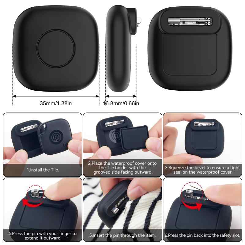 Tile Mate 2024/2022用 ピン付き防水シリコンケース - 隠しGPSトラッカーホルダー 子供 ティーン 高齢者 ペット バッグ 荷物 - 紛失防止 傷防止 カバー - ブラック/ホワイト creativeglobal01-10141658 クリエイティブグローバル サンプル画像3