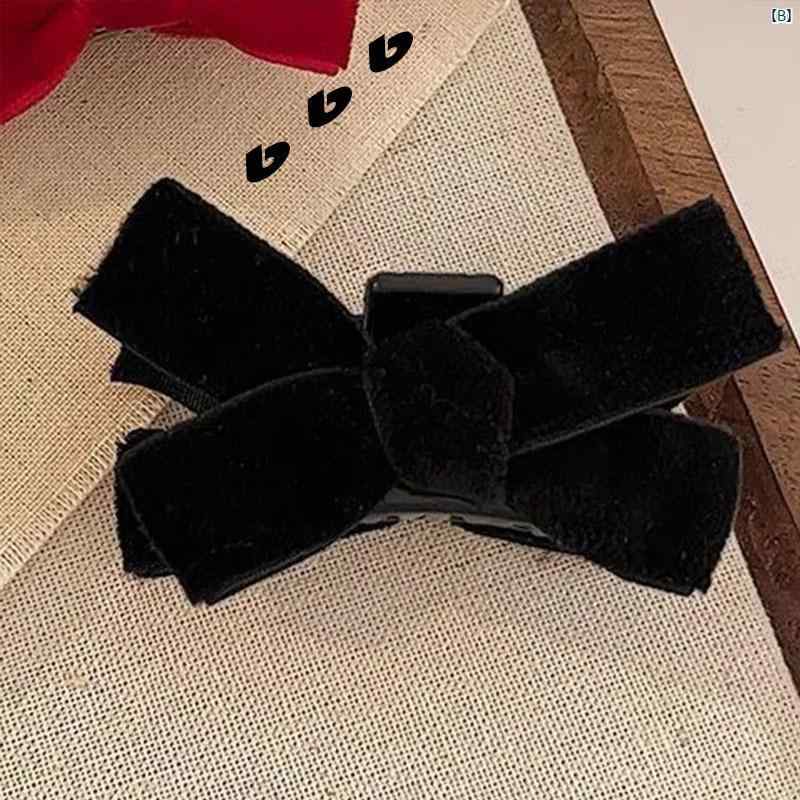 ヘアクリップ ベルベット リボン ブラック 小型 前髪用 額前 ダックビル サイド 髪...
