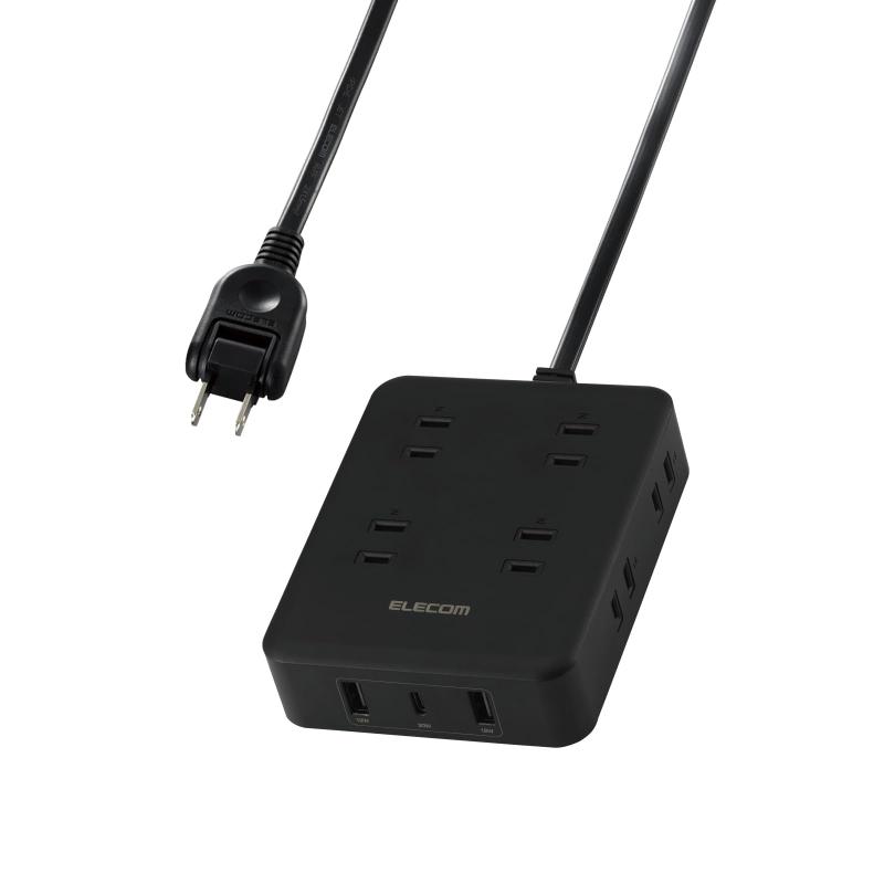 エレコム 電源タップ USB付き 20W PD対応 Type-C×1 USB-A×2 ACプラグ×8 1.5m 雷ガード ホコリ防止シャ..
