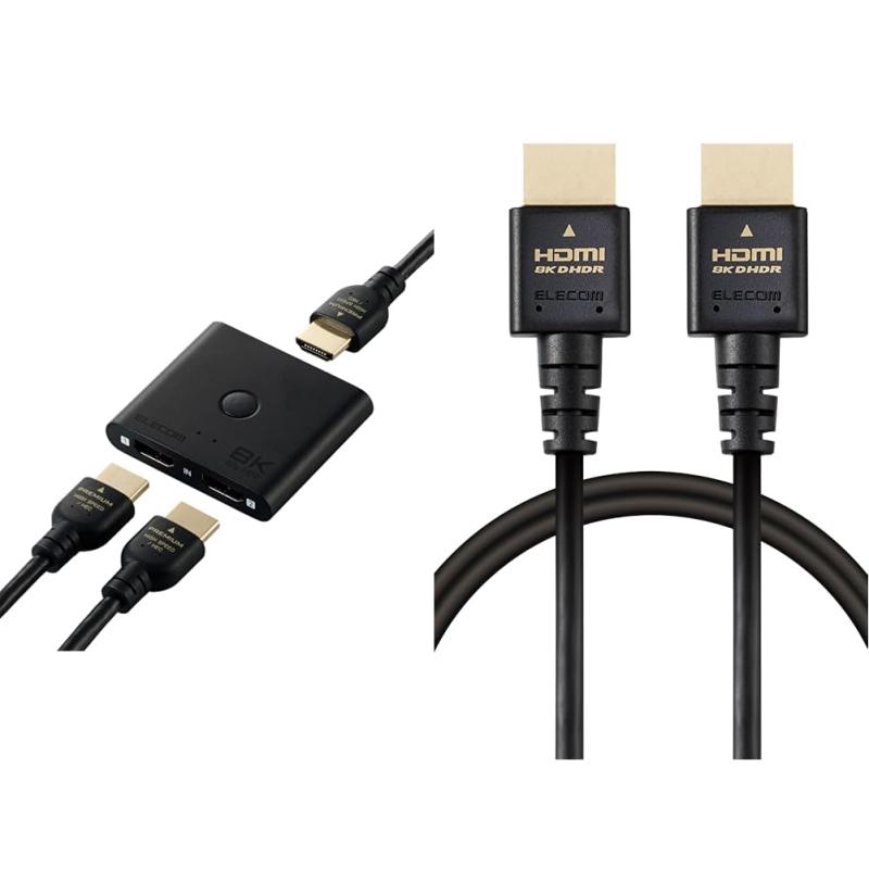 エレコム HDMI 切替器 8K 60Hz 2入力1出力 双方向 薄型 (12mm) DH-SW8KBD21BK/E