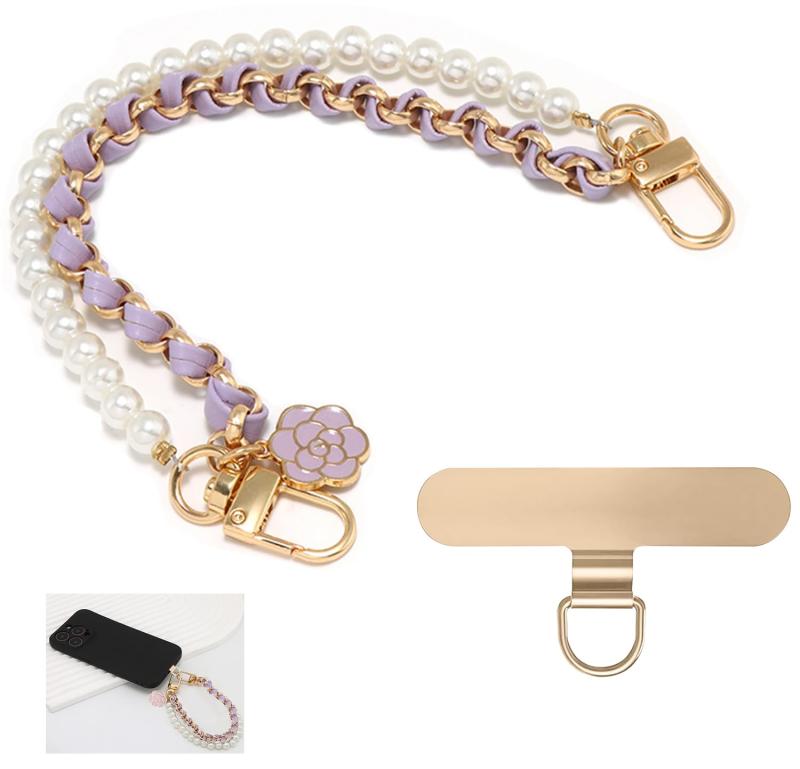 スマホストラップ リストストラップ パールチェーン ダブルチェーン設計・お洒落 腕掛け 長い 26cm 落下防止 着脱簡単 盗難防止 便利 携帯ストラップ