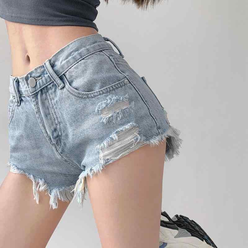 乐天商城 - デニム ショートパンツ レディース 夏 薄手 レトロ 不規則 破れ ハイウエスト ワイドレッグ スリム 毛縁 ホットパンツ カジュアル デニム素材 軽量 伸縮性