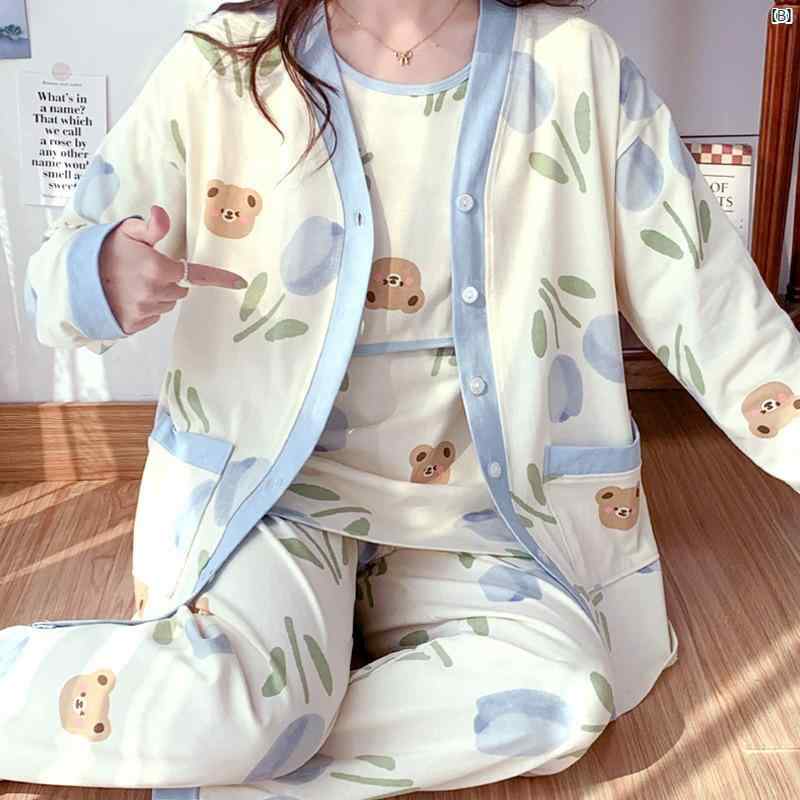 妊婦服 マタニティウェア 授乳パジャマ 産後服 妊娠服 コットン素材 綿100 薄手タ...