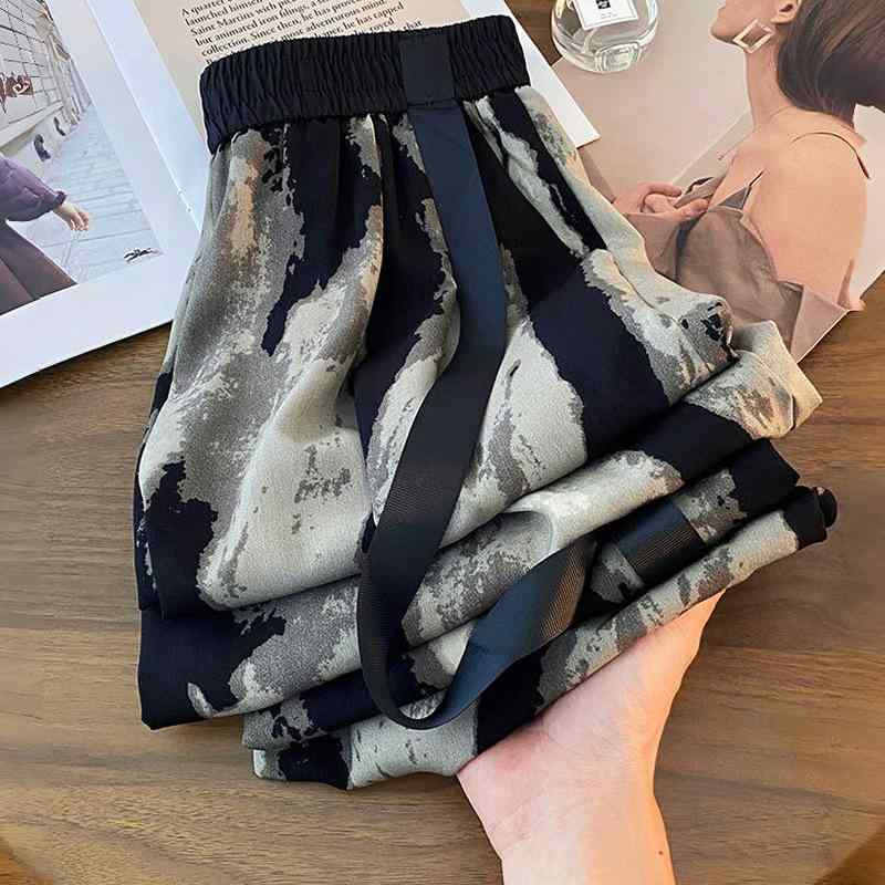 乐天商城 - レディース ワイドパンツ 接触冷感 夏用 薄手 タイダイ柄 ハイウエスト ドレープ ゆったり カジュアル ボトムス 墨絵 普段使い 軽量 吸湿速乾