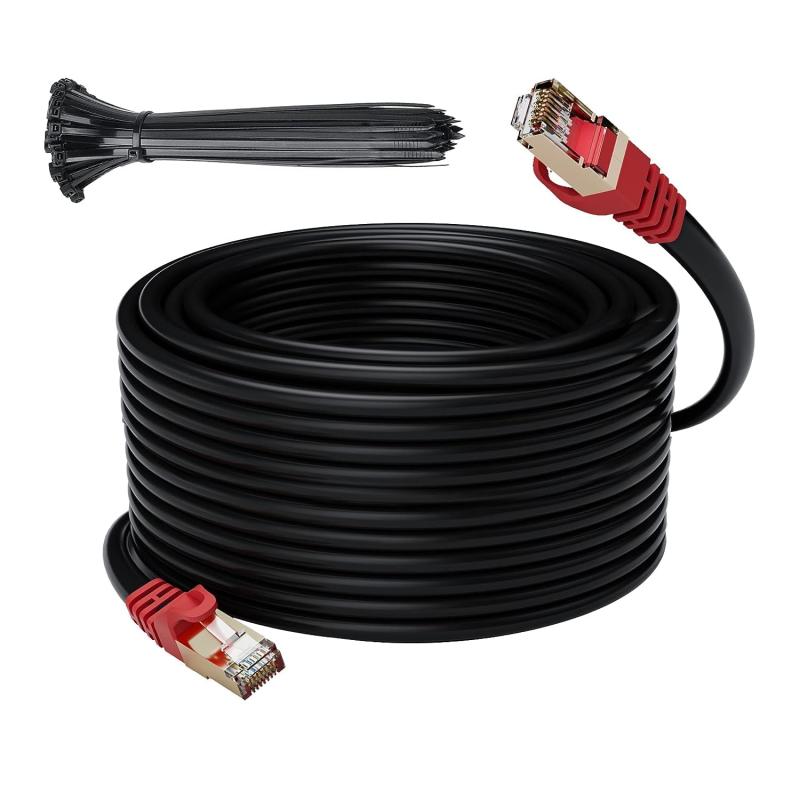 Rakuten - 屋外用イーサネットケーブル CAT7 高速ランコード 長い 10Gbps/600MHz ネットワークケーブル 2重被覆 SSTP 3重シールドインターネット線 有線Lanケーブル 耐候性/抗UV/防水/直接埋葬/PoE対応 監視カ