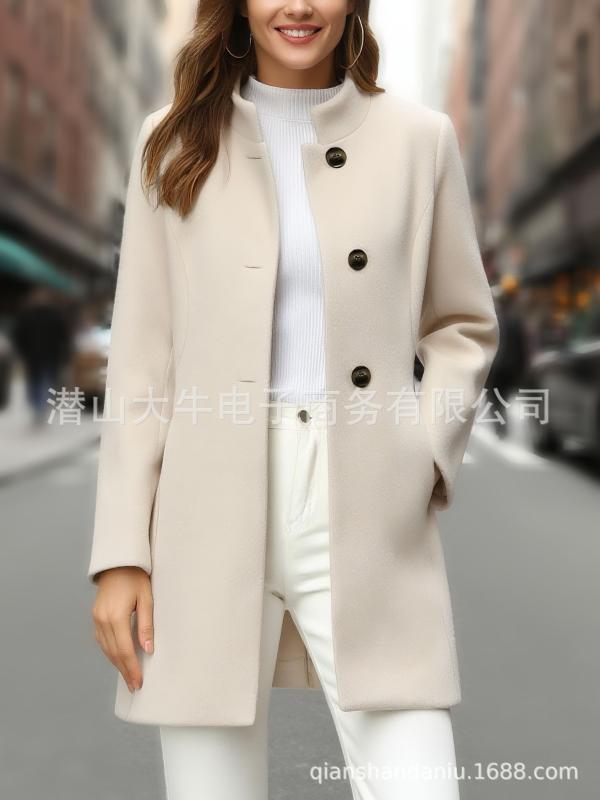 乐天商城 - レディース コート 秋冬 厚手 長袖 毛織り 中長丈 カジュアル 無地 アウター 暖か 日常使い シンプル スタイル