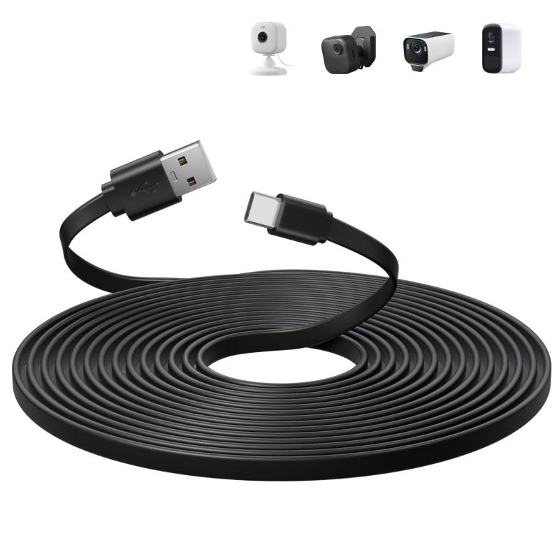 10フィート 3M USB Cケーブル - フラットタイプ、充電とデータ同期、ホームセキュリティカメラ、スマートフォン、Switch Proコントローラーなどのデバイス用のUSB A - USB Cコード - ホワイト