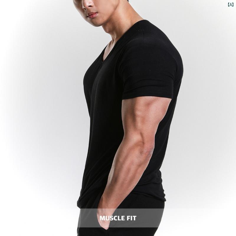 Rakuten - Tシャツ メンズ Vネック 短袖 夏 フィットネス トレーニング 速乾 通気性 吸汗 単色 質感 スタイリッシュ ジム用 トップス 軽量 伸縮性