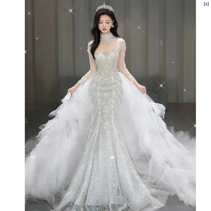 乐天商城 - ウェディングドレス マーメイドライン 新婦用 高級感 プリンセススタイル 軽量素材 ユニーク ロングドレス フォーマルパーティー 外出用