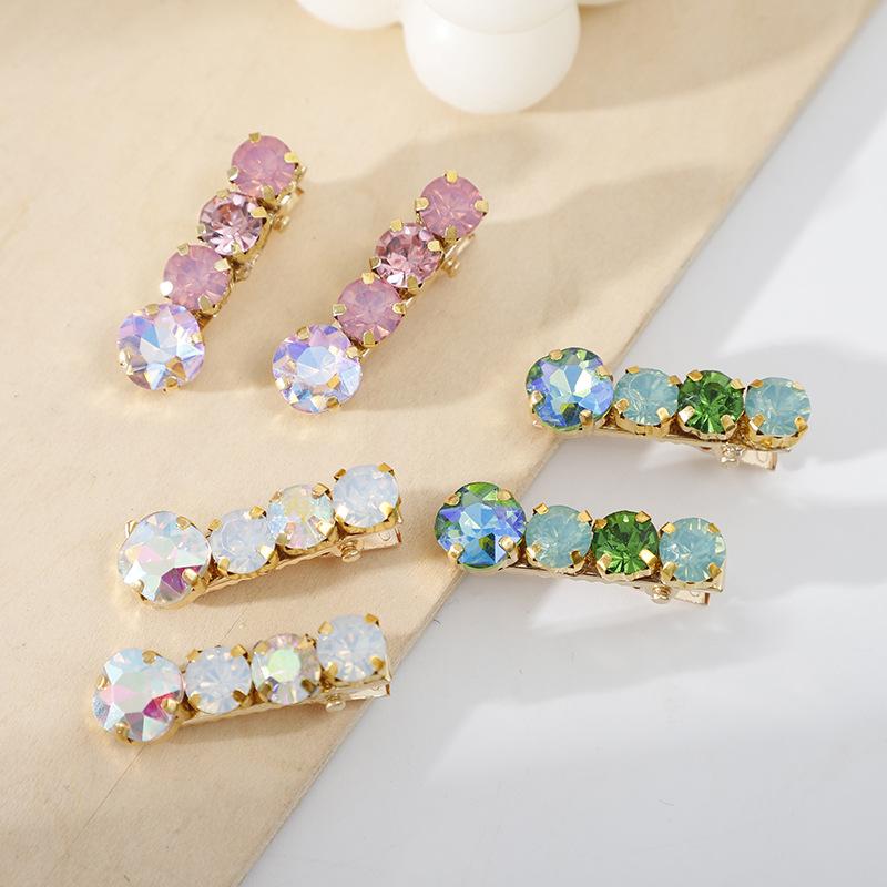 ヘアアクセサリー レディース カラフル宝石 小型ヘアクリップ サイドピン ストレート型 繊細 日常使い かわいい 軽量 ビーズ装飾