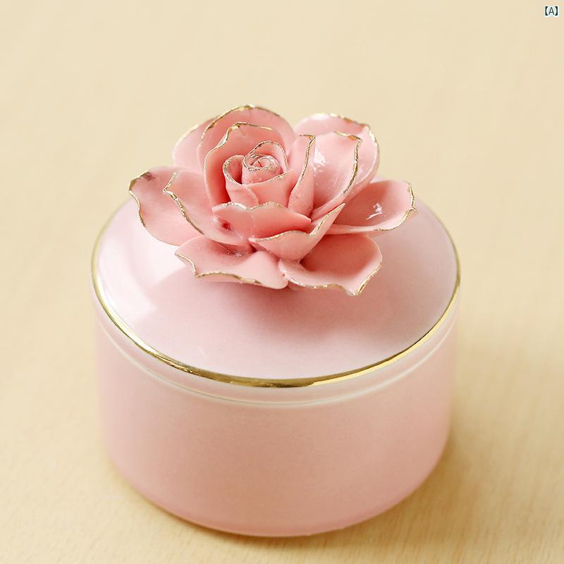 北欧 陶器 アクセサリーケース 手描き 金彩 花柄 収納ジャー インテリア 雑貨 コン...