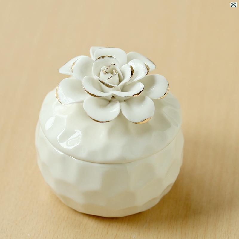北欧 陶器 アクセサリーケース 手描き 金彩 花柄 収納ジャー インテリア 雑貨 コン...