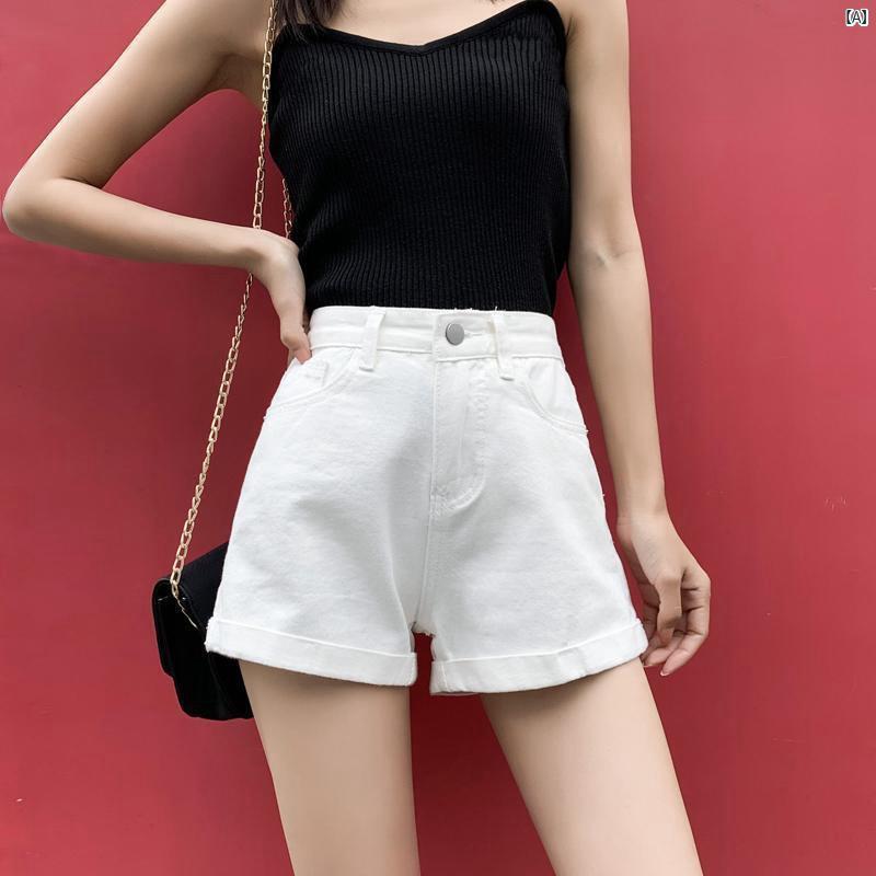 樂天商城 - 女性用 夏 デニム ショートパンツ ハイウエスト Aライン ワイドレッグ ロールアップ ホットパンツ コットン 通気性 軽量 スリム効果 カジュアル 普段使い ファッション