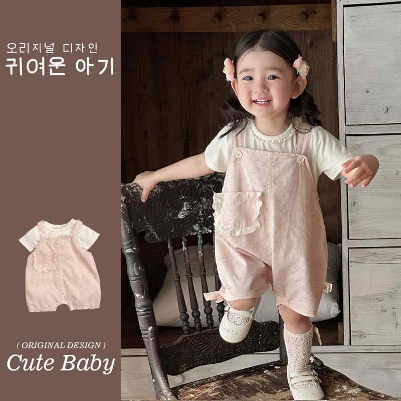 乐天商城 - 女の子ベビー服 夏用 かわいい 花柄 サスペンダーパンツ セット 2点組 軽やか コットン 日常使い