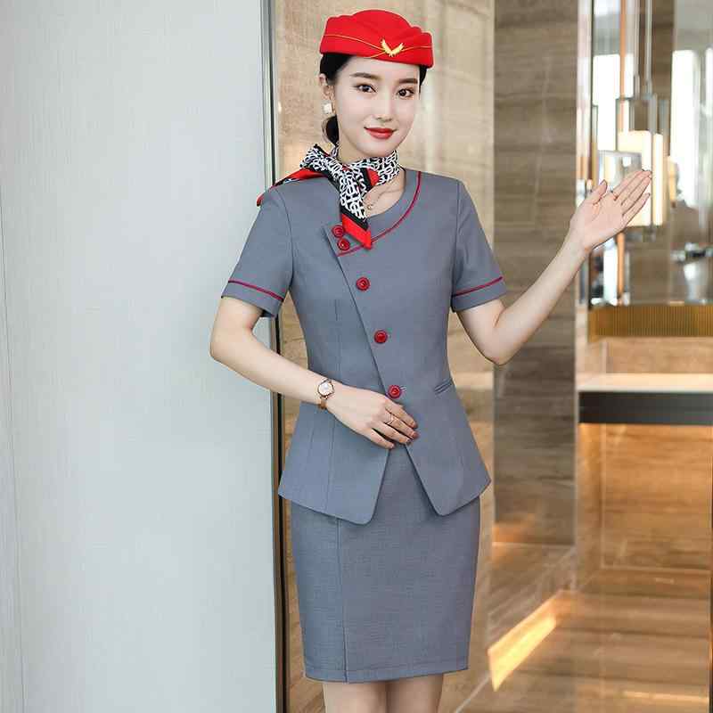 Rakuten - レディース 短袖 スーツ セット 接客 職業服 ホテル ジュエリー店 美容院 夏用 上品 スタイリッシュ 軽量 綿混 ブラウス スカート 組み合わせ 女性 ビジネス ファッション 通勤 普段使い