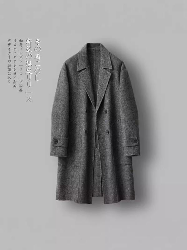 乐天商城 - メンズ ダブルフェイス ウール コート スーツカラー 羊毛混 中長丈 アウター 秋冬 暖か素材 軽量 ビジネス 普段使い