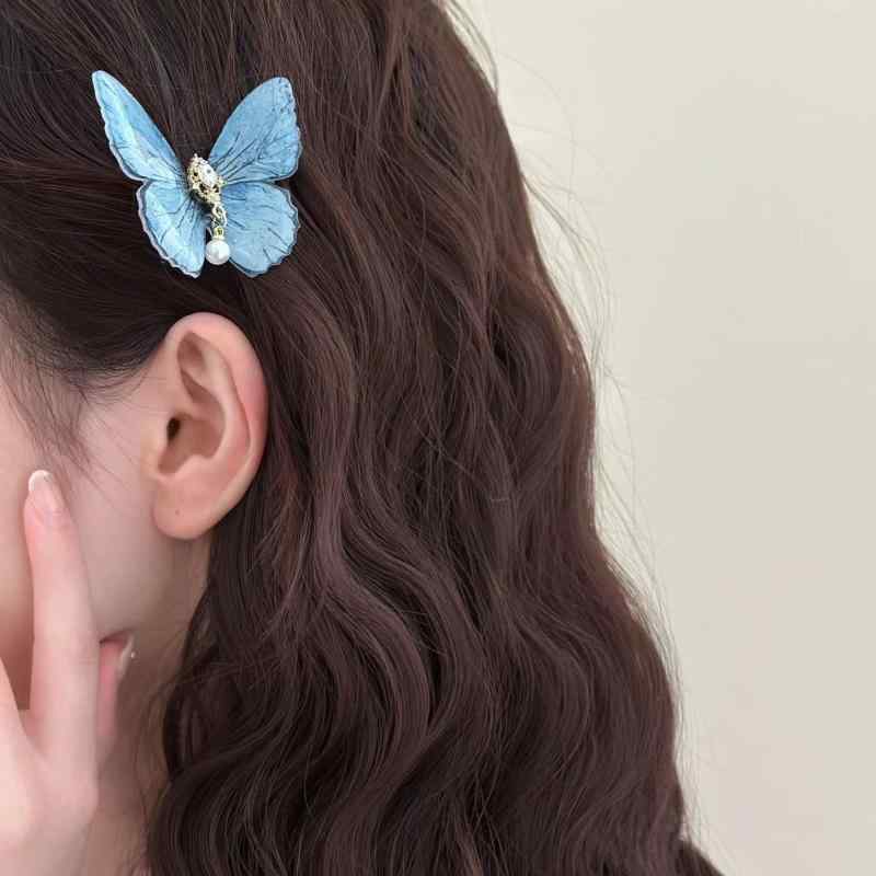 樂天商城 - ヘアクリップ レトロ 宮廷 アイスグレー ブルー ダックビル型 サイドクリップ キラキラ 輝く エレガント フェミニン ヘアアクセサリー 女性用 日常使い 軽量 シンプル