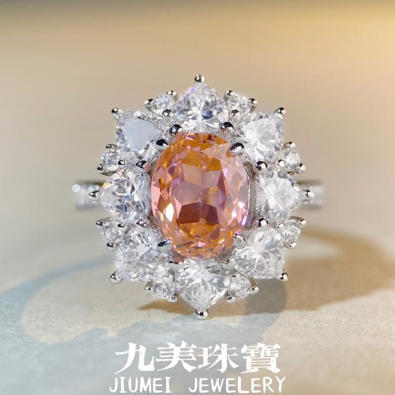 乐天商城 - 指輪 女性用 淡いピンク シンプル クールカラー ジルコニア 満載 シルバー ファッション アクセサリー 日常使い 軽量
