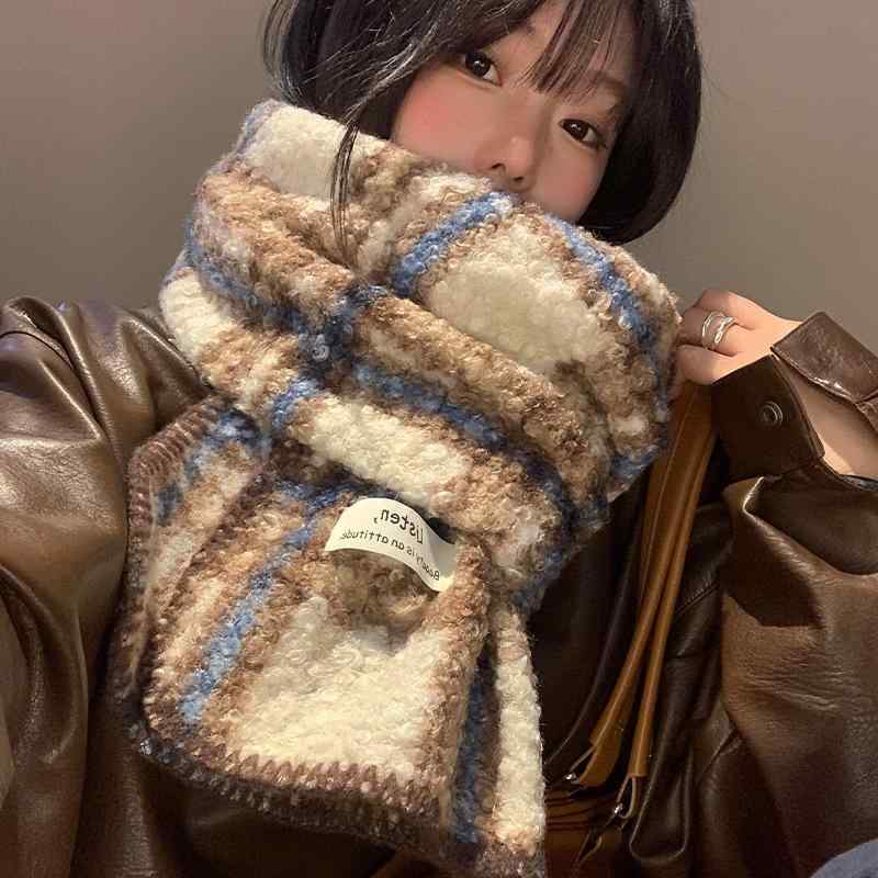 Rakuten - 女性用 マフラー 羊毛 チェック柄 秋冬 韓国 厚手 保暖 防寒 万能合わせ おしゃれ 暖か素材 巻きやすい 普段使い 雰囲気 柔らかい 軽量