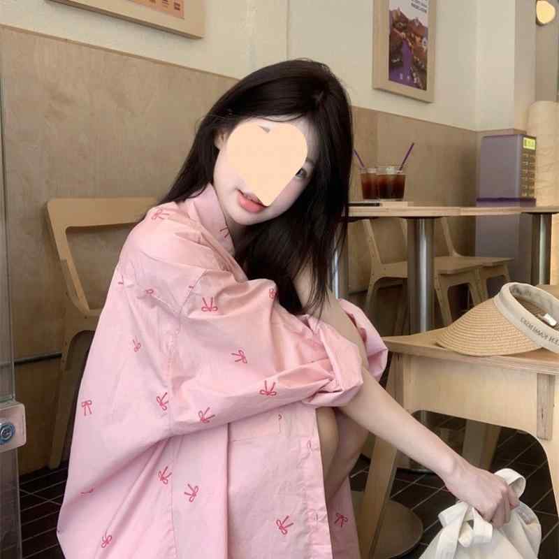 乐天商城 - レディース 長袖 シャツ ピンク 蝶結び 花柄 ゆったり 春 トップス かわいい ブラウス 柔らかい 素材 普段使い