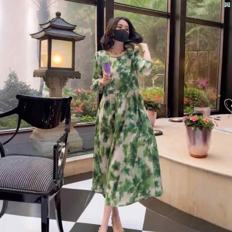 樂天商城 - ワンピース レディース シフォン 高級感 夏 七分袖 ロング丈 スリムシルエット お腹カバー 軽やか スタイリッシュ ファッション 通気性 良い フェミニン