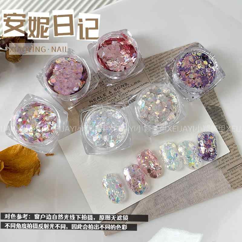 乐天商城 - ネイル グリッター ラメ 大粒 6色 ミックス キラキラ 輝き ネイルアート デコレーション 素材 フラッシュ 効果 シート 装飾