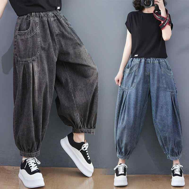 乐天商城 - パンツ レディース デニム ゆったり 大きめサイズ ゴムウエスト 古着 ブリーチ加工 スリム見せ カジュアル ボトムス フィット 伸縮性 普段使い
