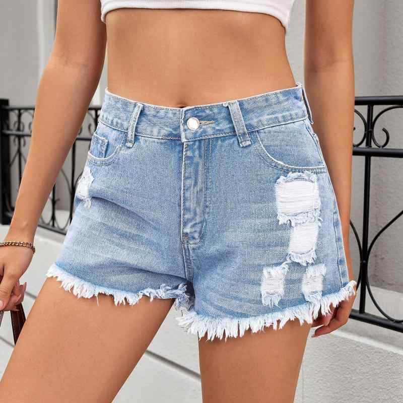 Rakuten - レディース デニム ホットパンツ ダメージ加工 ウォッシュド仕上げ 春夏 ミニシルエット セクシースタイル カジュアルファッション デイリーコーデ コットン混紡 ストレッチ素材 軽量設計 吸湿速乾機能