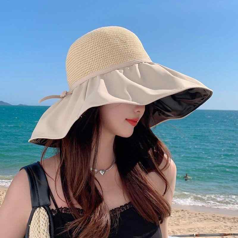 Rakuten - 日よけ帽子 女性用 黒 大つば 折りたたみ UVカット フィッシャーマンハット 顔ガード 夏用 アウトドア 防水 軽量 ビーチ キャンプ 遮陽 ワイドブリム
