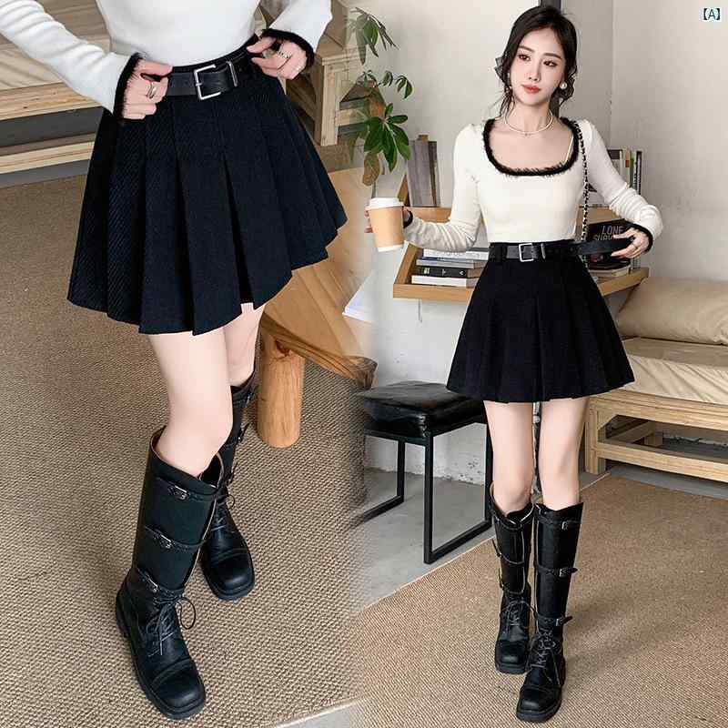 乐天商城 - スカートパンツ レディース 秋冬 グレー ウール ハイウエスト Aライン プリーツ 小柄向け スリムシルエット カジュアル 暖か素材 スタイルアップ 普段使い