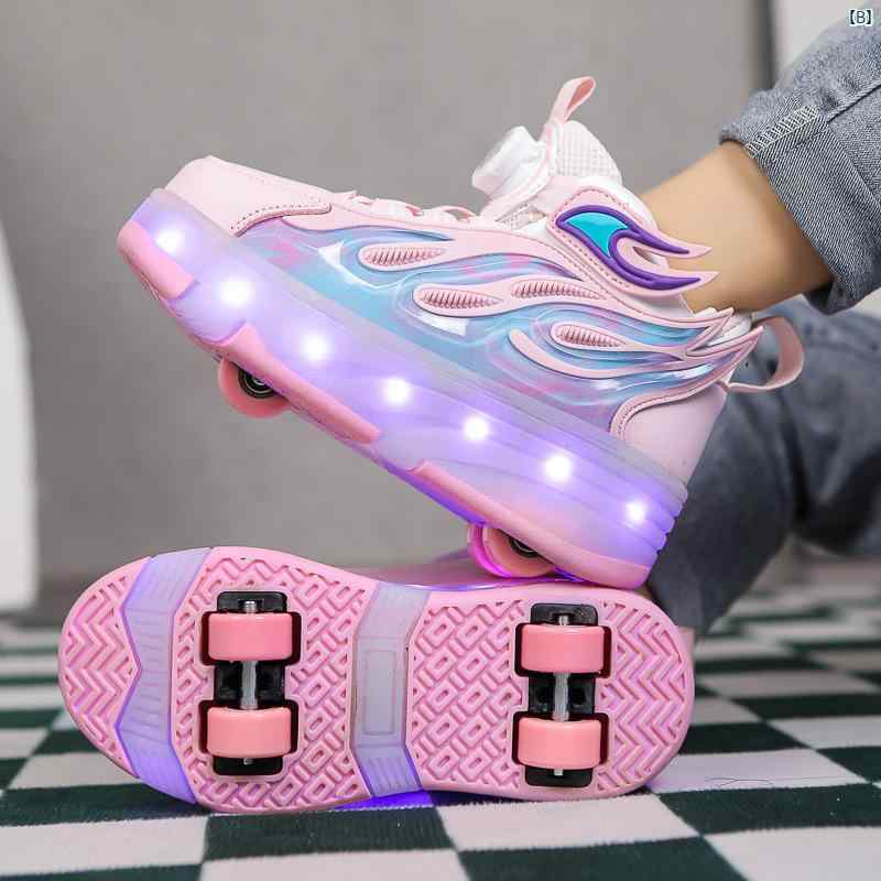 ローラースケートシューズ 子供用 4輪 発光 LED ライト 充電式 キッズ 男の子 女の...