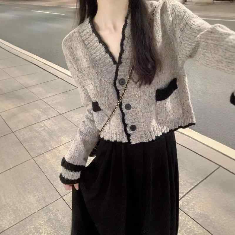乐天商城 - レディース カーディガン Vネック ショート丈 ニット セーター 春秋 高級感 フレンチスタイル 柔らか素材 軽量 暖かみ トップス アウター