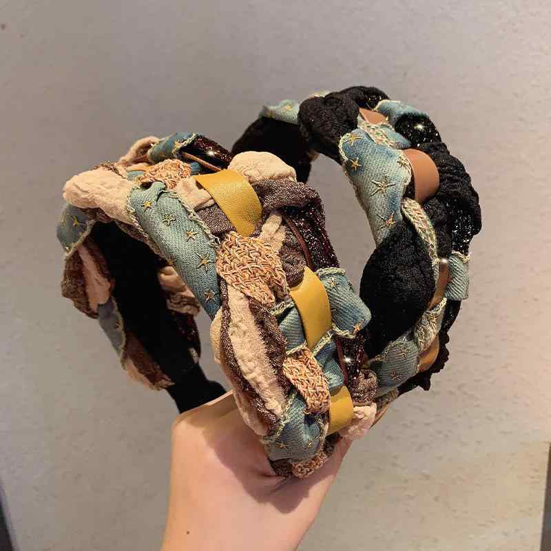 乐天商城 - ヘアバンド レディース デニム 星柄 ツイスト 編み込み 高級感 スタイリッシュ ファッション ヘアアクセサリー ユニーク 普段使い 軽量 かわいい アクセント