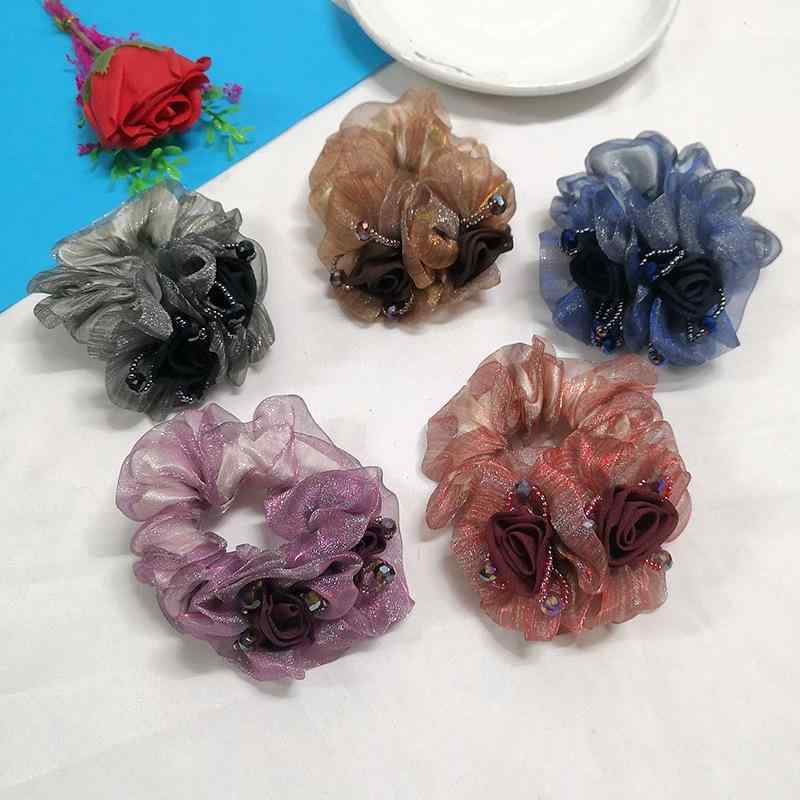 樂天商城 - レディース ヘアアクセサリー 韓国 カラフル ダブルフラワー ビッグヘアリング ポニーテール用 ヘアゴム ファッション 日常使い かわいい ヘッドピース