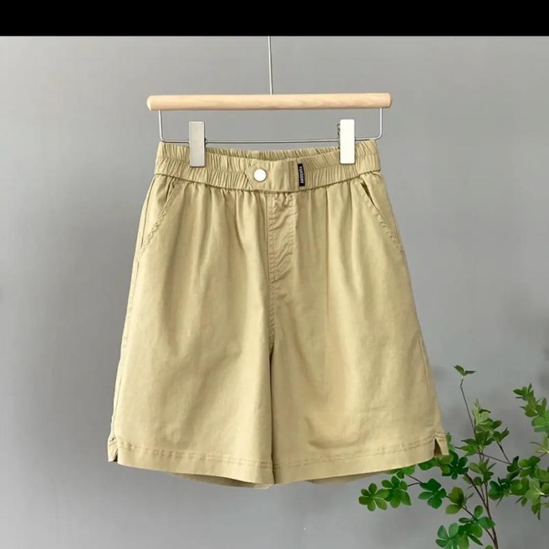 ハーフパンツ レディース 夏用 接触冷感 薄手コットン ソリッドカラー フィット 大きめ サイズ ハイウエスト スタイルアップ ベーシック Aライン カーゴ カジュアル ショーツ
