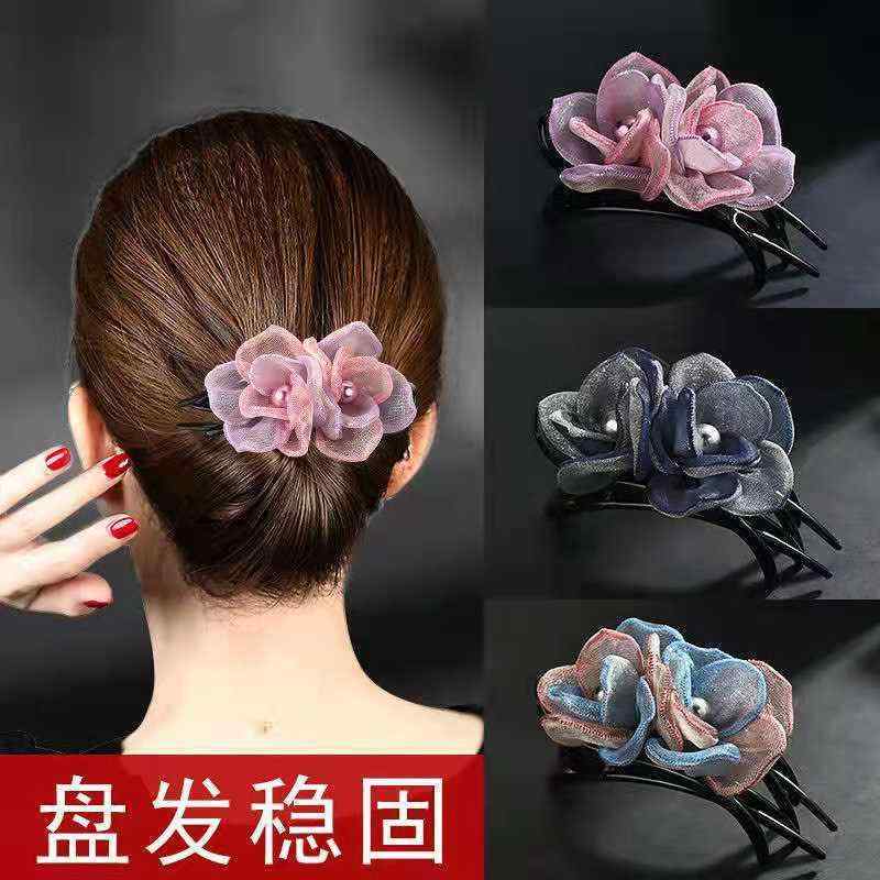 レディース ヘアクリップ 大型 ダックビル型 レトロ フラワー アップヘア 後頭部固...