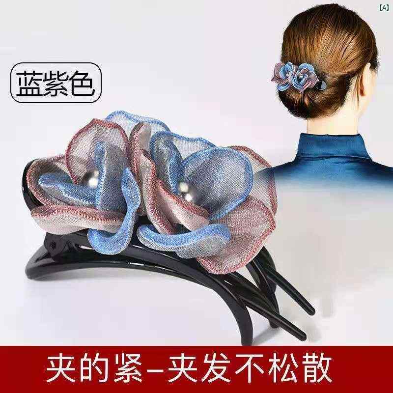 レディース ヘアクリップ 大型 ダックビル型 レトロ フラワー アップヘア 後頭部固...