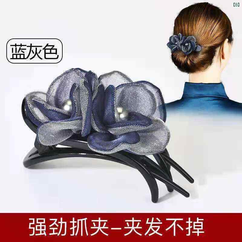 レディース ヘアクリップ 大型 ダックビル型 レトロ フラワー アップヘア 後頭部固...