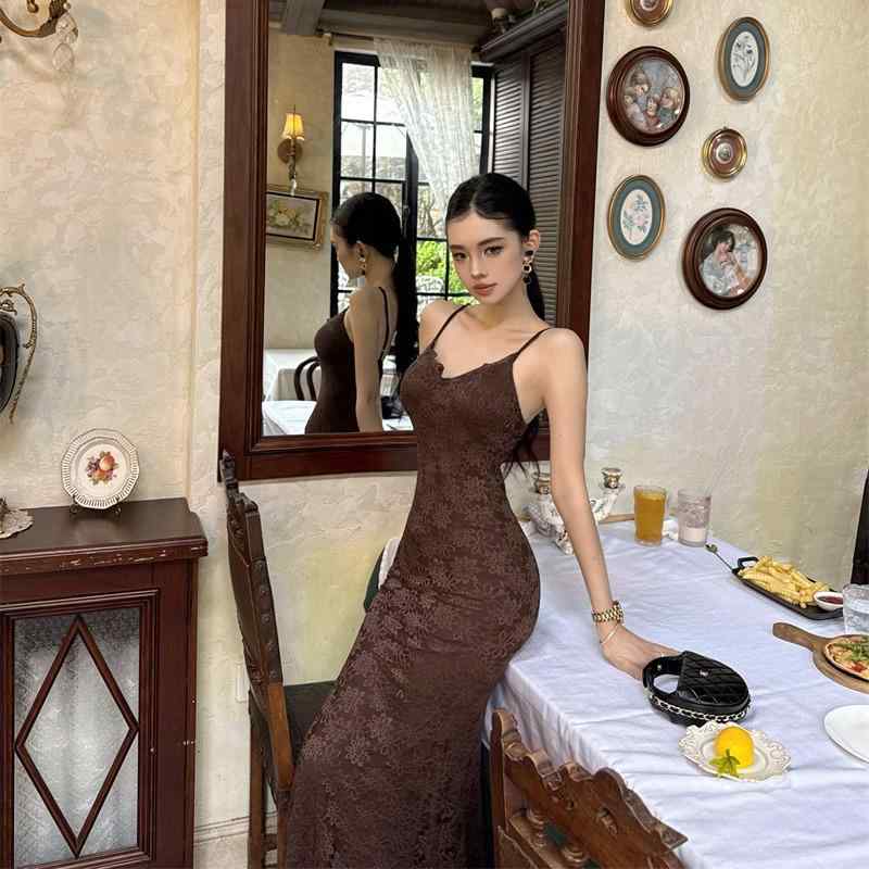 樂天商城 - ワンピース レディース 夏用 フレンチスタイル 立体フラワーレース ウエストシェイプ キャミソール ロング丈 かわいい 軽やか 女性らしい シルエット 花柄 吸湿速乾 素材 ピンク系 カラー ビッグシルエット