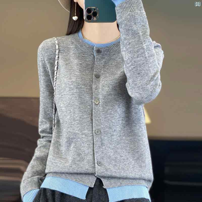 乐天商城 - レディース ニット カーディガン 薄手 フェイクツーピース 切り替え ミックスカラー ゆったり 長袖 春夏 ビッグシルエット アウター トップス セーター カジュアル 普段使い 軽量 伸縮性 柔らかい フィット