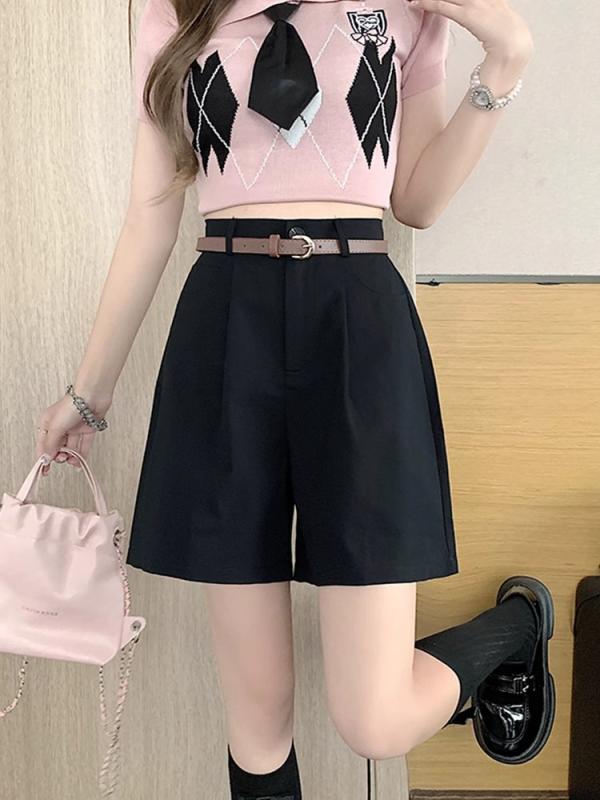 乐天商城 - レディース ショートパンツ 夏用 ハイウエスト ワイドレッグ Aライン カーゴ ストレート フィット スリム効果 カジュアル 普段使い ビッグシルエット 膝上丈